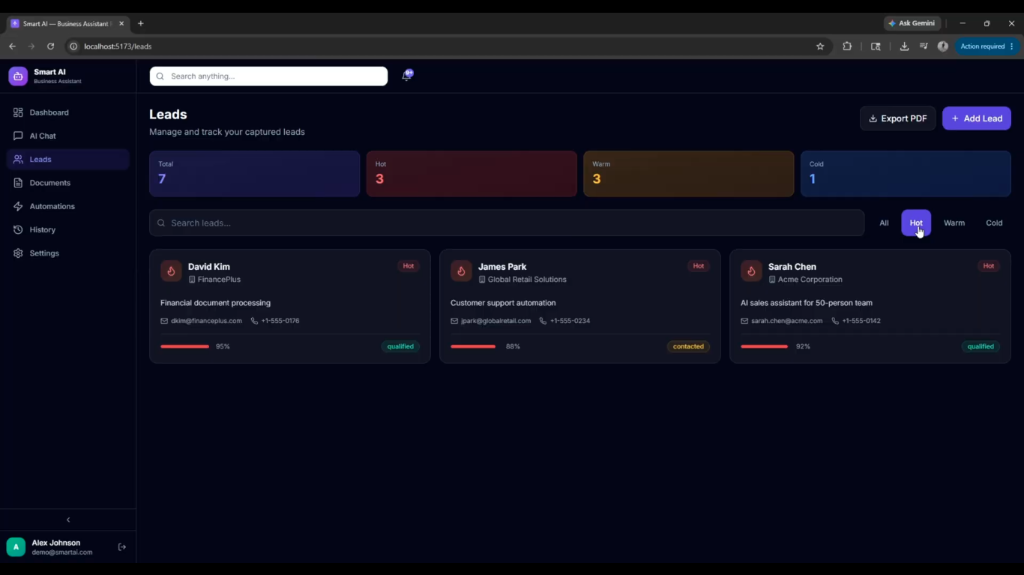 Smart AI Leads Classification Screen